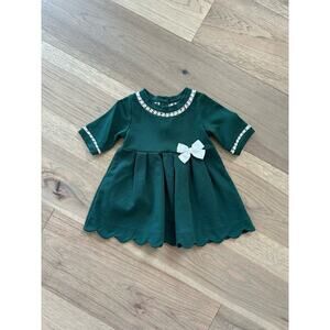 Tahari Green and White Crochet Trim Crewneck Three Quarter Sleeve Dress Size 3T